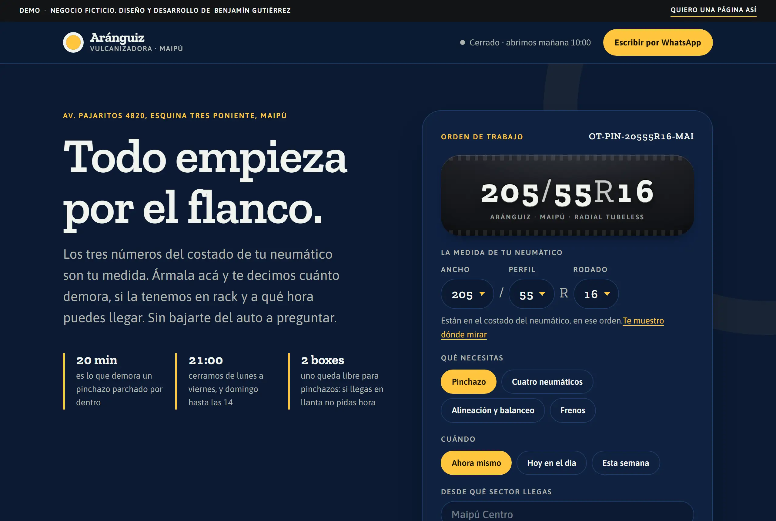 Captura del sitio de Vulcanizadora Aránguiz en pantalla de escritorio.