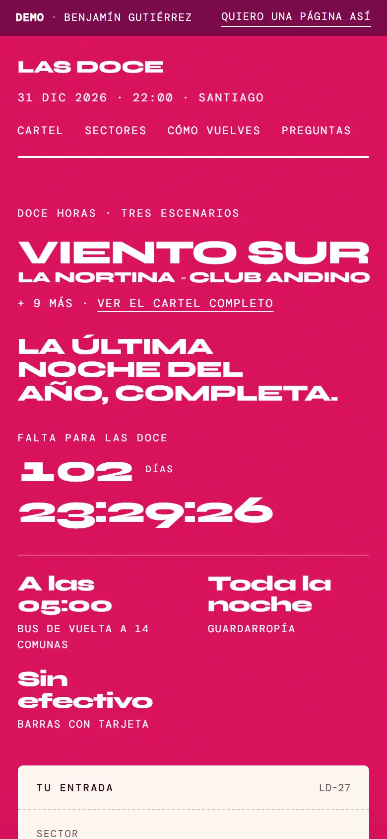 Captura del sitio de Las Doce en pantalla de celular.